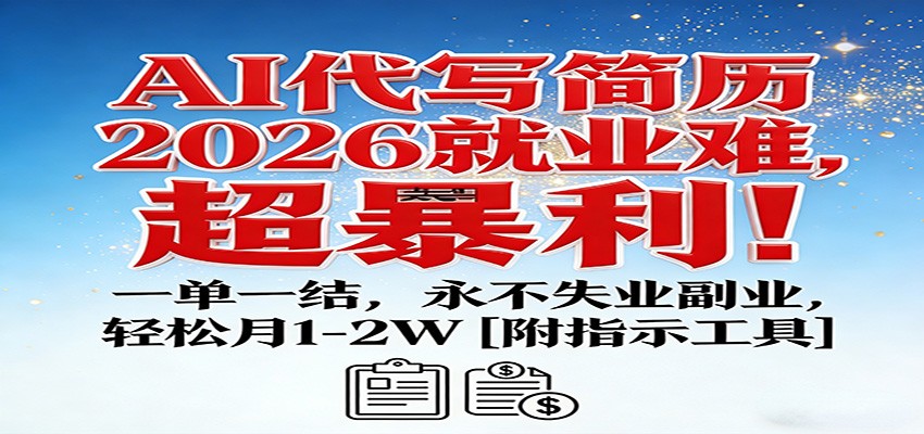 AI代写简历，2026就业难，超暴利！一单一结，永不失业副业，轻松月1-2W【附指令工具】-云网创