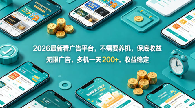 2026最新看广告平台,不需要养机,保底收益,无限广告,多机一天200+,收益稳定【揭秘】-云网创