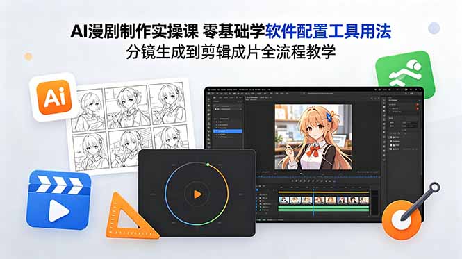 AI漫剧制作实操课 零基础学软件配置工具用法 分镜生成到剪辑成片全流程教学-云网创
