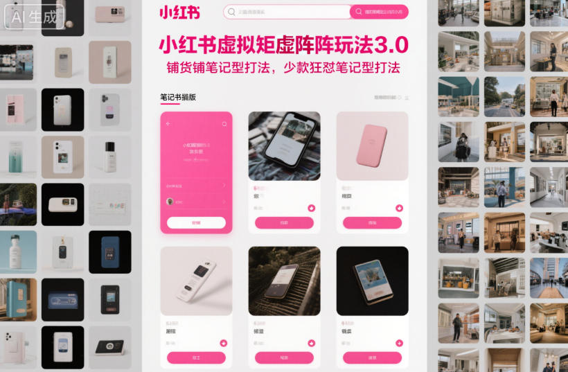 小红书虚拟矩阵玩法3.0,铺货铺笔记型打法,少款狂怼笔记型打法-云网创