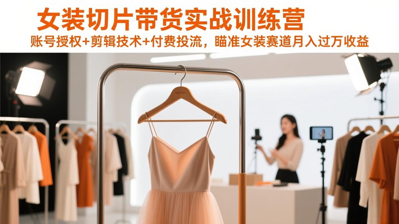 女装切片带货实战训练营,账号授权+剪辑技术+付费投流,瞄准女装赛道月入过万收益-云网创