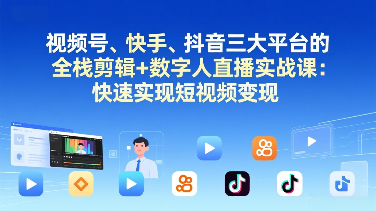 视频号+快手+抖音三大平台的全栈剪辑+数字人直播实战课-3月更新:快速实现短视频变现-云网创