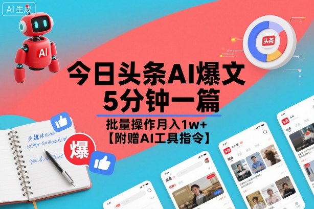 今日头条AI爆文,5分钟一篇,批量操作月入1w+【附赠AI工具指令】-云网创