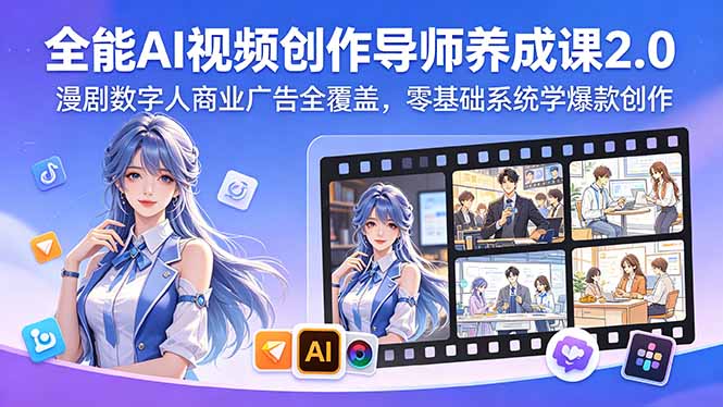 全能AI视频创作导师养成课2.0,漫剧数字人商业广告全覆盖,零基础系统学爆款创作-云网创