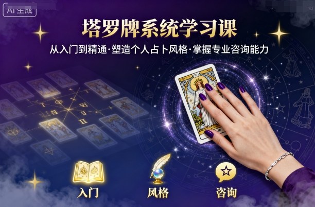 塔罗牌系统学习课,助你从入门到精通,塑造个人占卜风格,掌握专业咨询能力-云网创