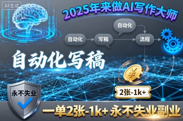 2025年来做AI写作大师，自动化写稿，一单2张-1k+，永不失业副业-云网创