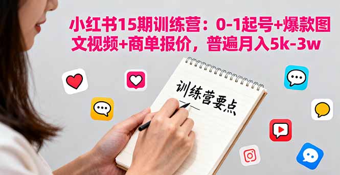 小红书15期训练营:0-1起号+爆款图文视频+商单报价,普遍月入5k-3w-云网创