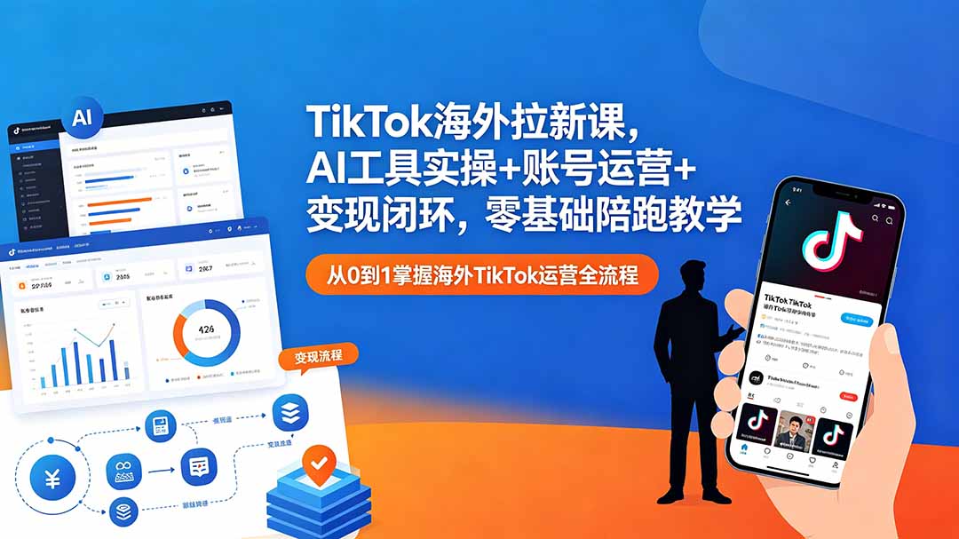 TikTok海外拉新课,AI工具实操+账号运营+变现闭环,零基础陪跑教学-云网创