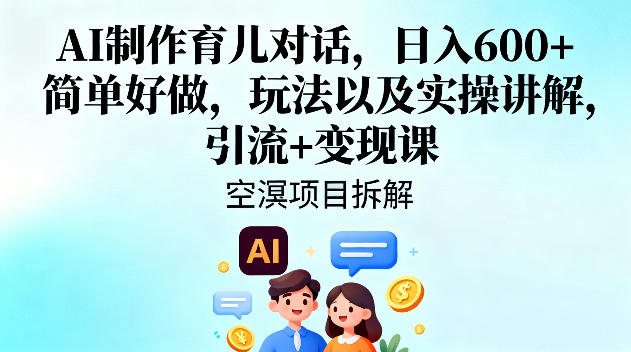 AI制作育儿对话，日入6张+，简单好做，玩法以及实操讲解，引流+变现课-云网创