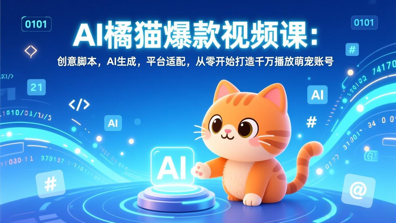 AI橘猫爆款视频课:创意脚本,AI生成,平台适配,从零开始打造千万播放萌宠账号-云网创
