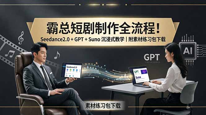 霸总短剧制作全流程！Seedance2.0 + GPT + Suno 沉浸式教学｜附素材练习包下载-云网创