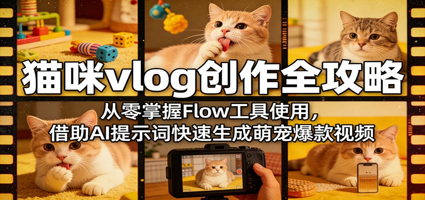 猫咪vlog创作全攻略：从零掌握Flow工具使用，借助AI提示词快速生成萌宠爆款视频-云网创