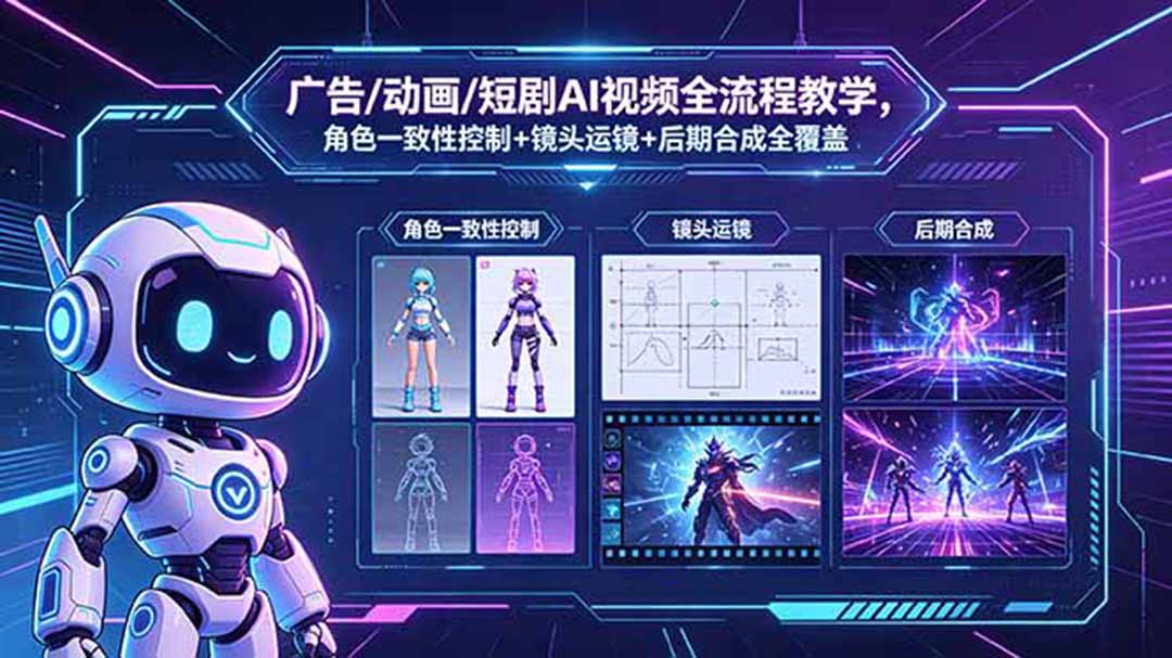广告/动画/短剧AI视频全流程教学，角色一致性控制+镜头运镜+后期合成全覆盖-云网创