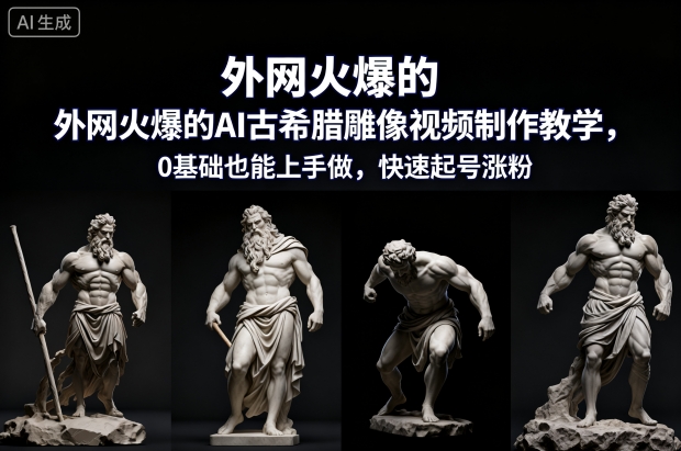 外网火爆的AI古希腊雕像视频制作教学,0基础也能上手做,快速起号涨粉-云网创