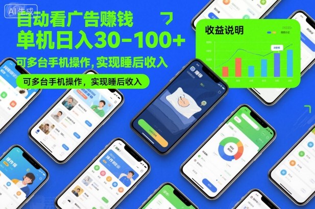 自动看广告賺钱，单机日入30-100+，可多台手机操作，实现睡后收入【揭秘】-云网创