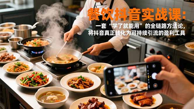 餐饮抖音实战课：一套“学了就能用”的全链路方法论，将抖音真正转化为可持续引流的盈利工具-云网创