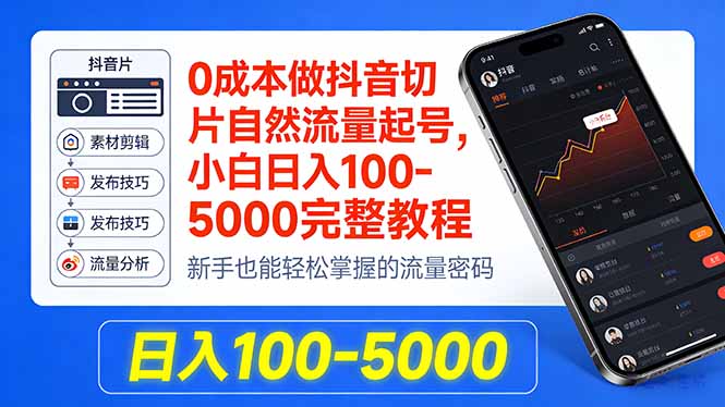 0成本做抖音切片自然流量起号,小白日入100-5000完整教程-云网创