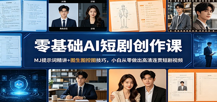 零基础AI短剧创作课：MJ提示词精讲+图生图控图技巧，小白从零做出高清连贯短剧视频-云网创