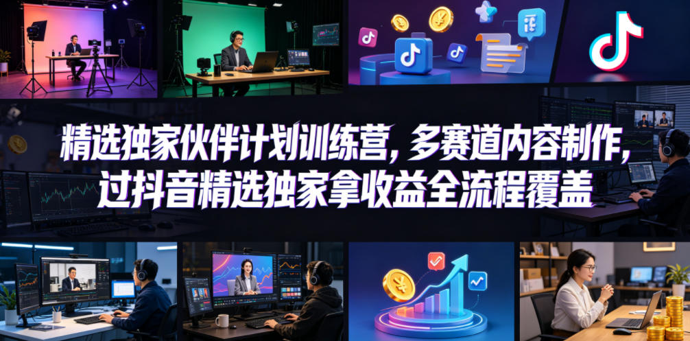 小豁食堂精选独家伙伴计划训练营,多赛道内容制作,过抖音精选独家拿收益全流程覆盖-云网创