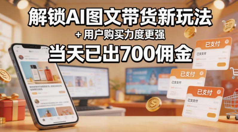 解锁ai图文带货新玩法+用户购买力度更强,当天已出700佣金,详细拆解