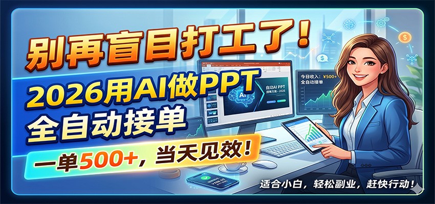 别再盲目打工了!2026用AI做PPT全自动接单,一单5张+,当天见效!-云网创