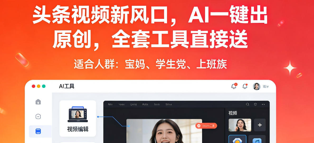 头条视频新风口,AI一键出原创,全套工具直接送,人人可做,有手就行【揭秘】-云网创