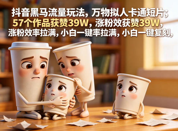 抖音黑马流量玩法，万物拟人卡通短片，57个作品获赞39W，涨粉效率拉满，小白一键复刻，保姆级拆解-云网创