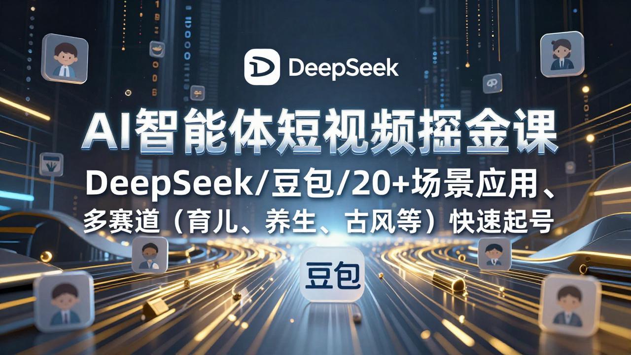 AI智能体短视频掘金课,DeepSeek/豆包/20+场景应用、多赛道(育儿、养生、古风等-云网创