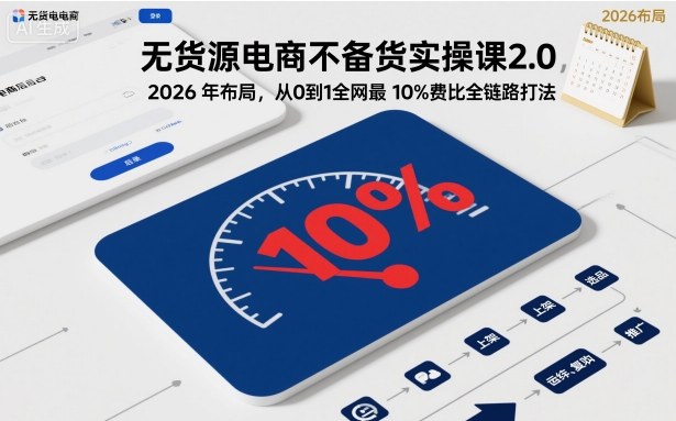 无货源电商不备货实操课2.0,2026年布局,从0到1全网最低10%费比全链路打法【更新】-云网创