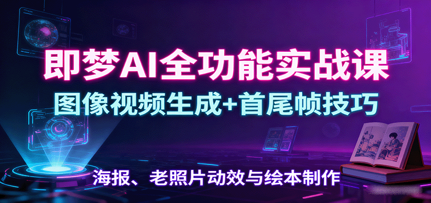 即梦AI全功能实战课：图像视频生成+首尾帧技巧，海报、老照片动效与绘本制作-云网创
