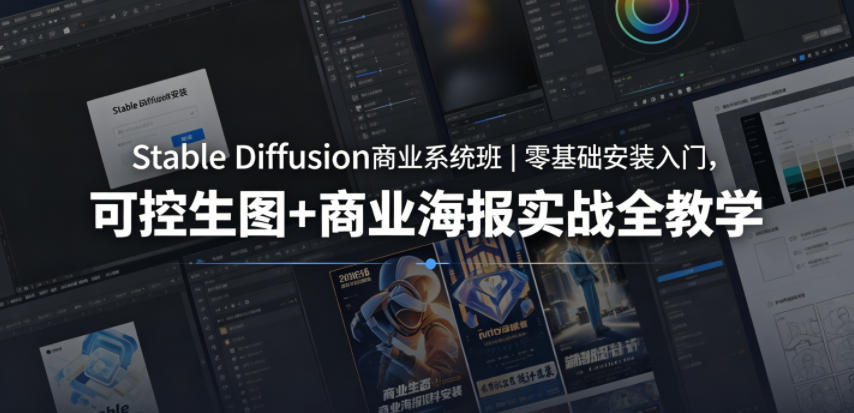 Stable Diffusion商业系统班|零基础安装入门,可控生图+商业海报实战全教学-云网创