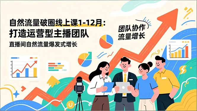 自然流量破圈线上课1-12月:打造运营型主播团队 直播间自然流量爆发式增长-云网创