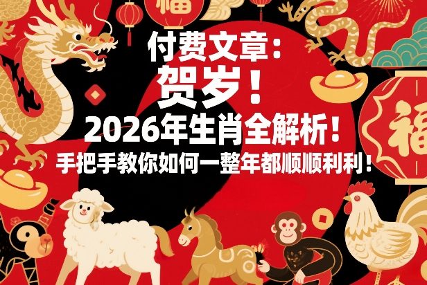 付费文章:贺岁!2026年生肖全解析!手把手教你如何一整年都顺顺利利!-云网创
