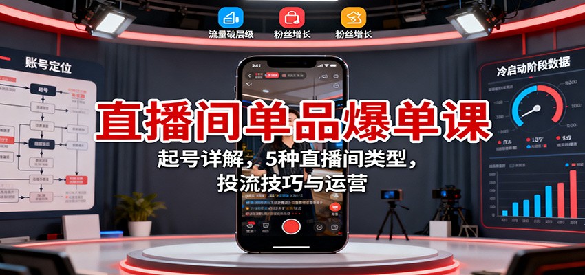 直播间单品爆单课：起号详解，5种直播间类型，投流技巧与运营-云网创