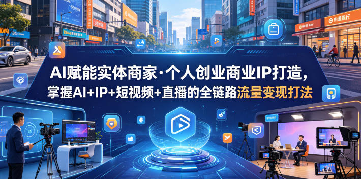AI赋能实体商家·个人创业商业IP打造，掌握AI+IP+短视频+直播的全链路流量变现打法-云网创