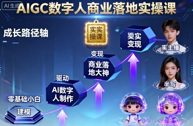 AIGC数字人商业落地实操课，从零基础小白到AI数字人大神-云网创