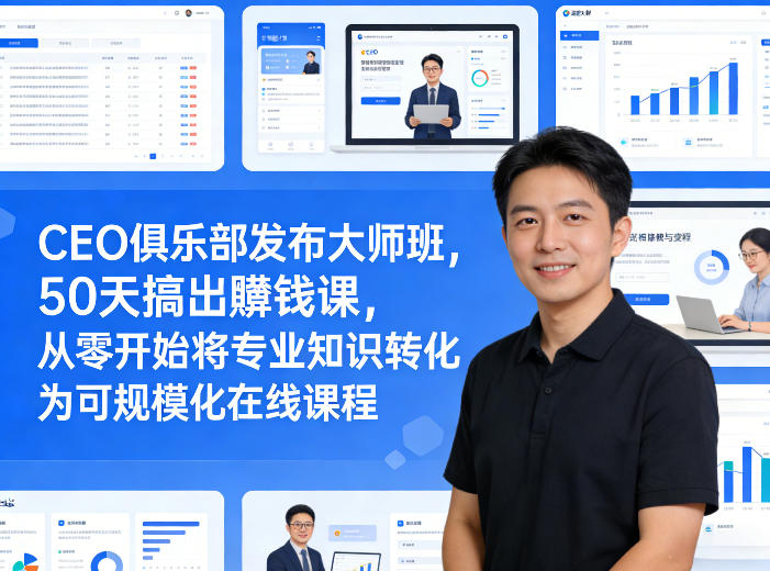 CEO俱乐部发布大师班,50天搞出賺钱课,从零开始将专业知识转化为可规模化在线课程-云网创