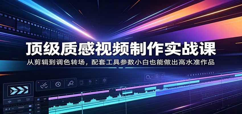顶级质感视频制作实战课：从剪辑到调色转场，配套工具参数小白也能做出高水准作品-云网创