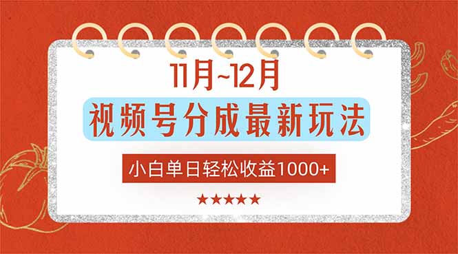 11月~12月视频号分成最新玩法,小白单日轻松收益1000+-云网创