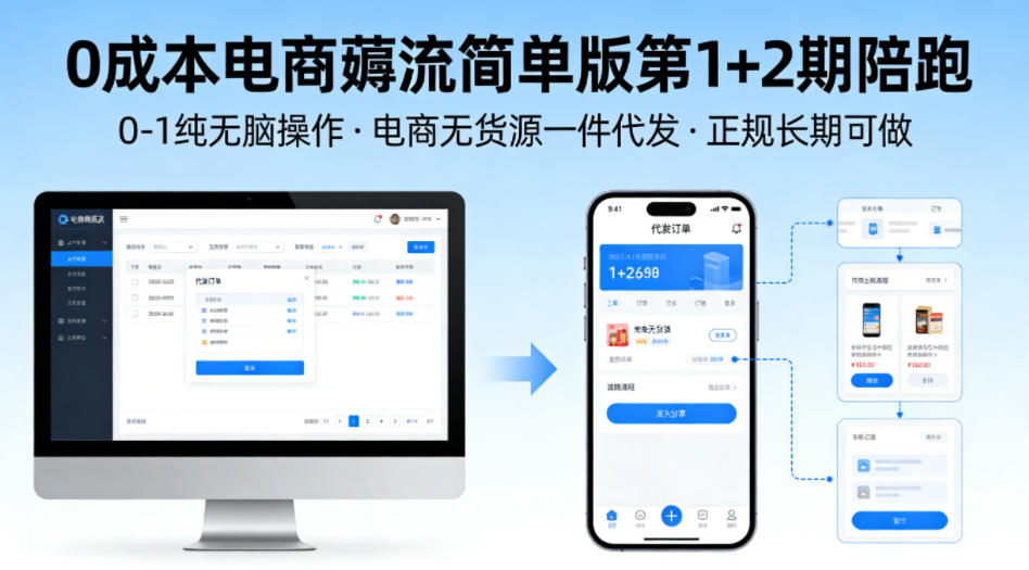 0成本电商薅流简单版第1+2期陪跑,0-1纯无脑操作,电商无货源一件代发,正规长期可做-云网创