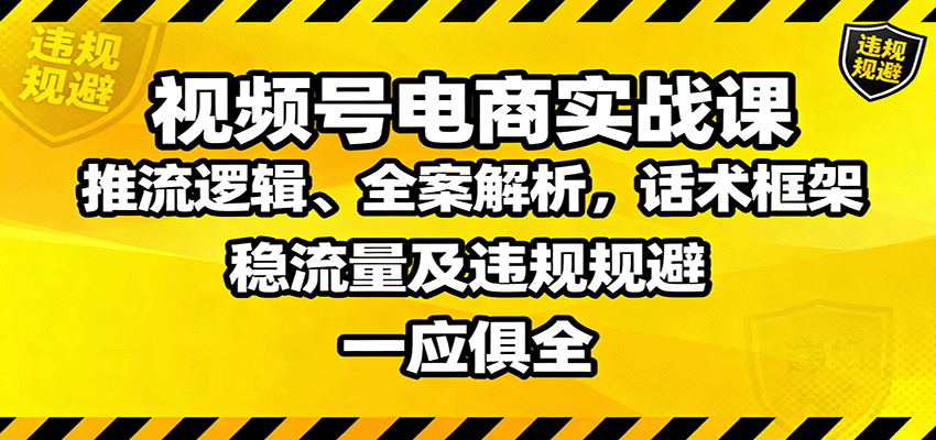 视频号电商实战课：推流逻辑、全案解析，话术框架，稳流量及违规规避等-云网创