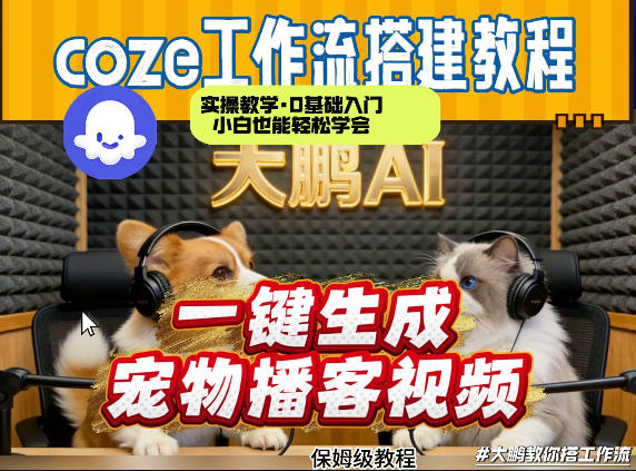 Coze工作流AI一键生成宠物播客视频,全程保姆级教程,零基础小白保姆级教学-云网创