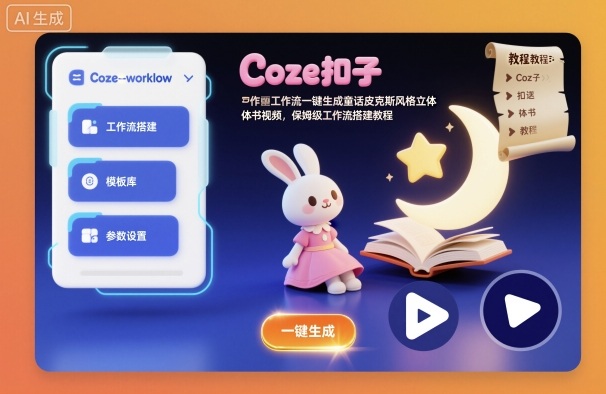 Coze扣子工作流一键生成童话皮克斯风格立体书视频，保姆级工作流搭建教程-云网创