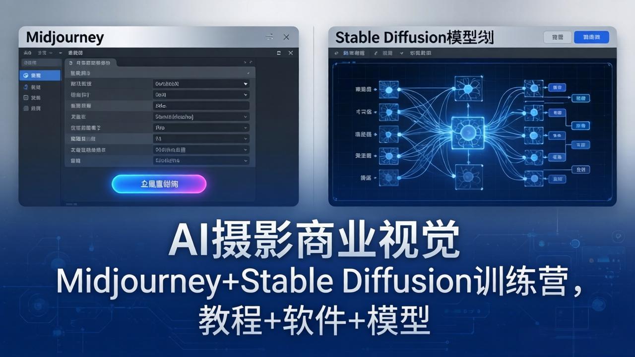 AI摄影商业视觉Midjourney+Stable Diffusion训练营,教程+软件+模型-云网创