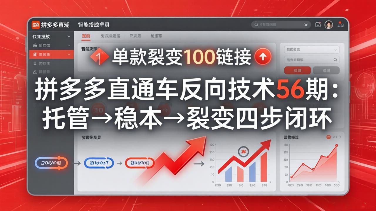 拼多多直通车反向技术56期:托管→稳本→裂变四步闭环,单款裂变100链接抢占核心流量-云网创
