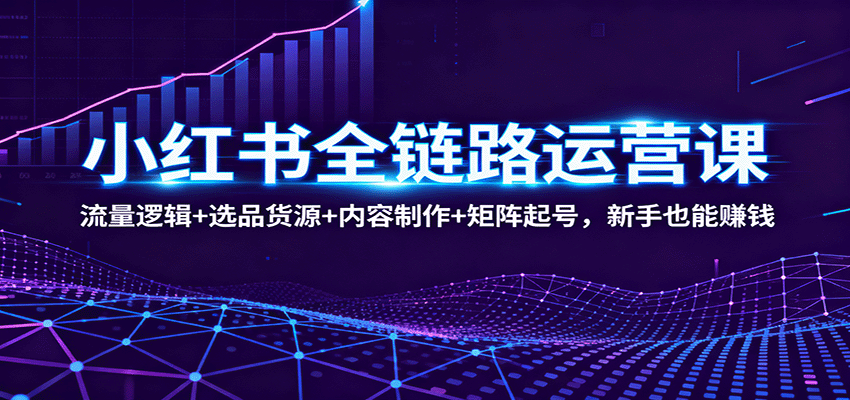 小红书全链路运营课：流量逻辑+选品货源+内容制作+矩阵起号，新手也能赚钱-云网创