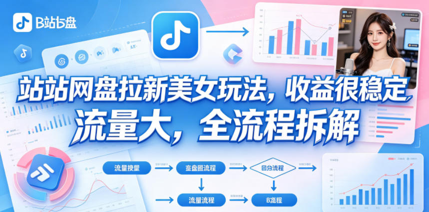 B站网盘拉新美女玩法,收益很稳定,流量大,全流程拆解