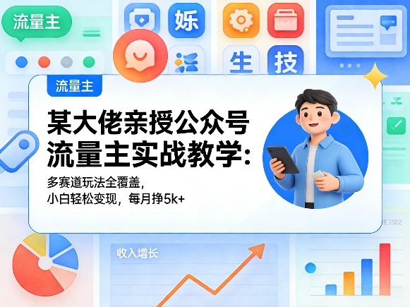 某大佬亲授公众号流量主实战教学:多赛道玩法全覆盖,小白轻松变现,每月多挣5k+-云网创