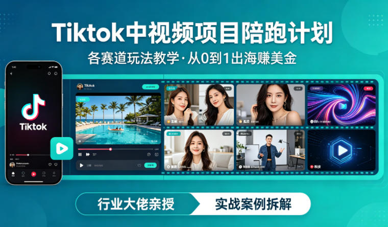 某大佬的Tiktok中视频项目陪跑,涵盖TK各个赛道玩法教学,从0到1出海賺美金-云网创