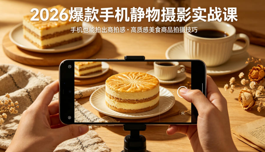 2026爆款手机静物摄影实战课，手机也能拍出商拍感，学会拍出高质感美食商品-云网创